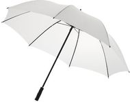 23" Barry-sateenvarjo, automaattisesti avautuva, valkoinen liikelahja logopainatuksella